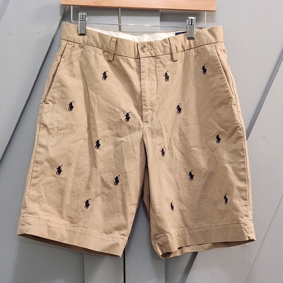 Polo Ralph Lauren Men's Tan Stretch Classic Fit All-Over Pony Embroidered Shorts - Picture 1 of 7